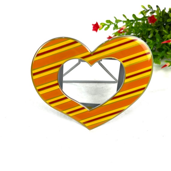 Vintage Heart Picture Frame: Striped Yellow Orange Red Pewter