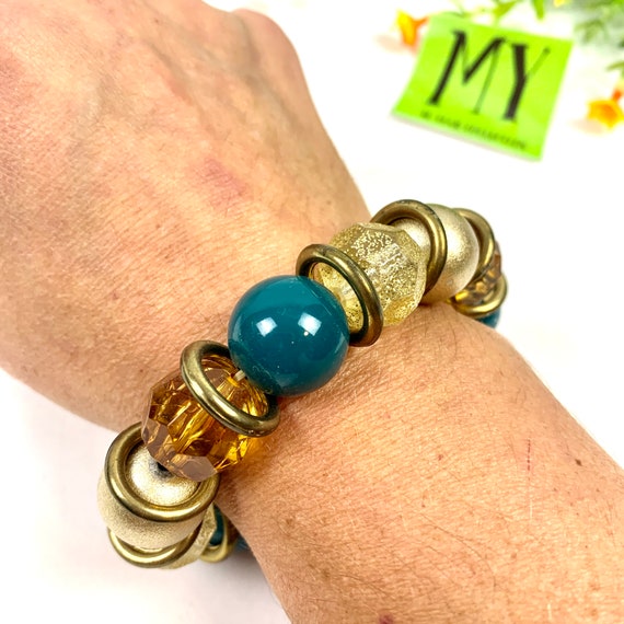 Beautiful Vintage Teal, Orange and Gold Bracelet … - image 6