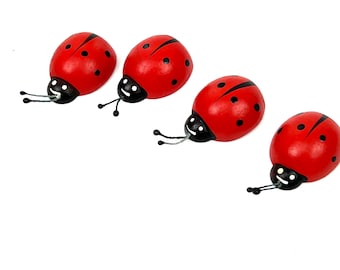 Mariquitas de madera vintage con velcro - Material para manualidades - Juego de 4