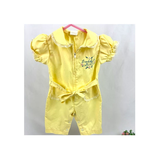 Vintage Yellow Baby Girl Embroidery Romper "Daddy… - image 1