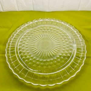 Vintage Glass Serving Platter Footed Glass Plate Appetizer Tray Hors d&#39;oeuvre Platter Clear Bubble Glass Plate My40YearCollection