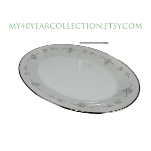 Vintage Fine China - Noritake Casablanca 12 inch Oval Serving Platter - Gray and White Floral Sprays - Made in Japan - My40YearCollection