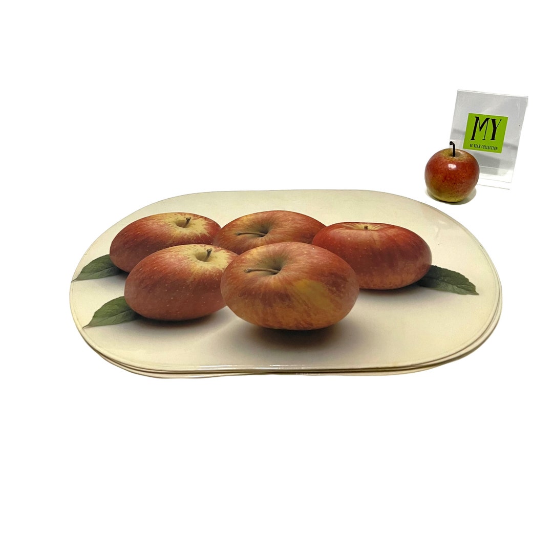 Vintage Oblong Vinyl Placemats 5 Apple Photo Placemats Beige With Red