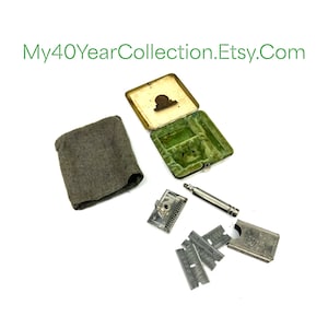 Antique Ever Ready Safety Razor Kit: Brass Case, Blades & Pouch
