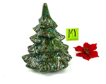 手作り陶器クリスマスツリー：ミルクガラス釉、コバルトブルー電球