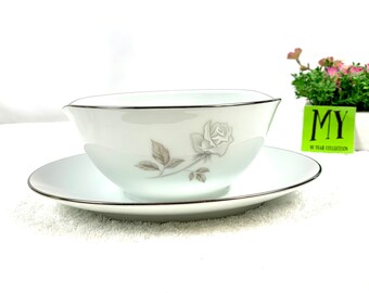 Vintage Noritake Rosay Gravy Boat with Attached Underplate Made in Japan My40YearCollection