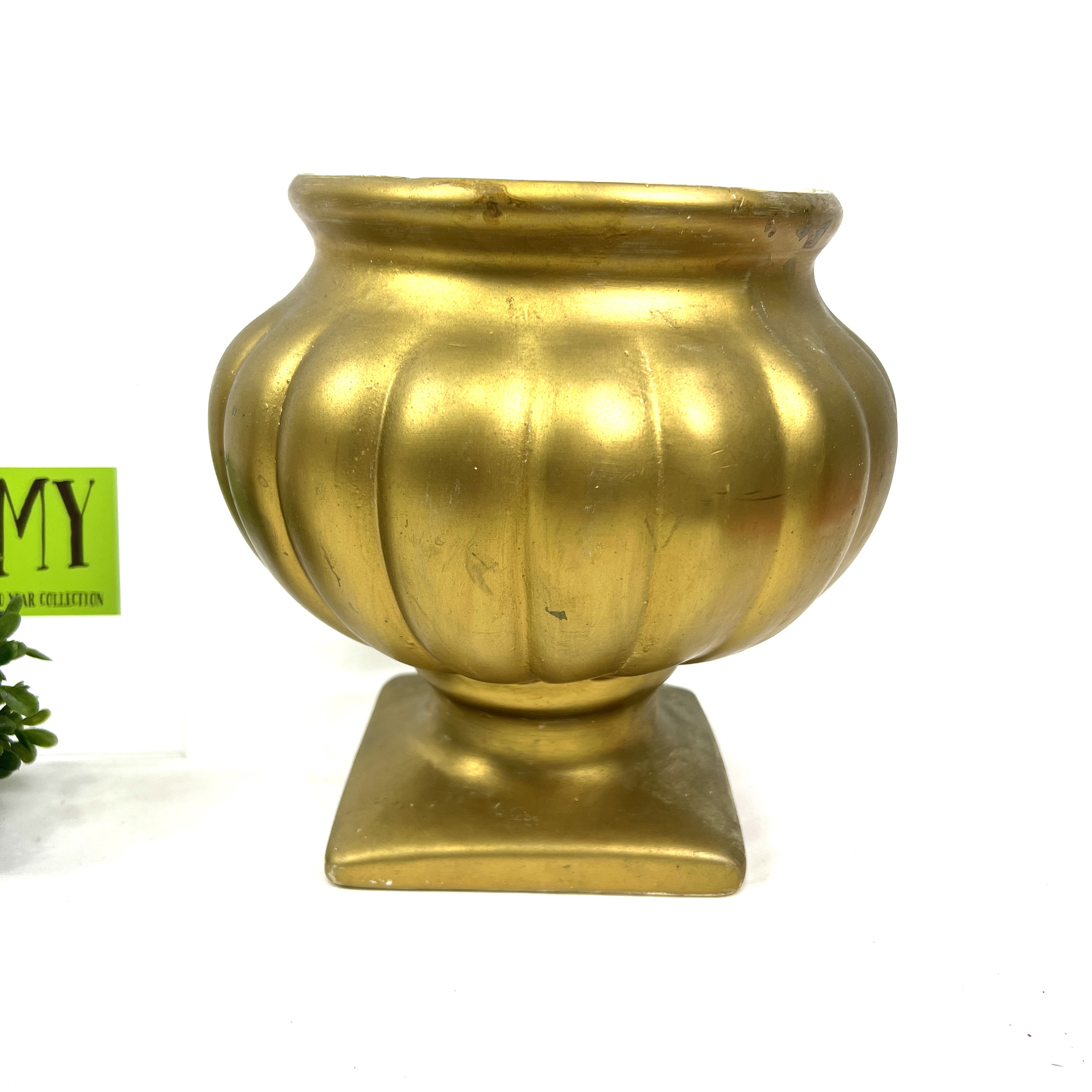 Beautiful Vintage Pottery Gold Square Base Footed Jardiniere Etsy