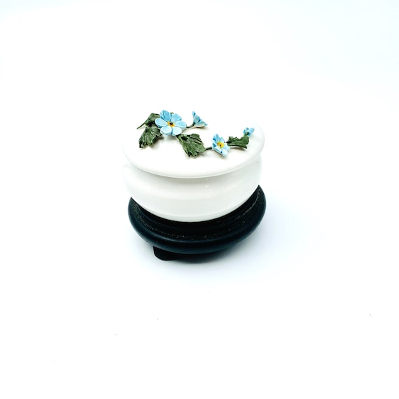 Vintage Capodimonte Trinket Dish: Blue Floral Ceramic Ring Dish, Made in Italy
