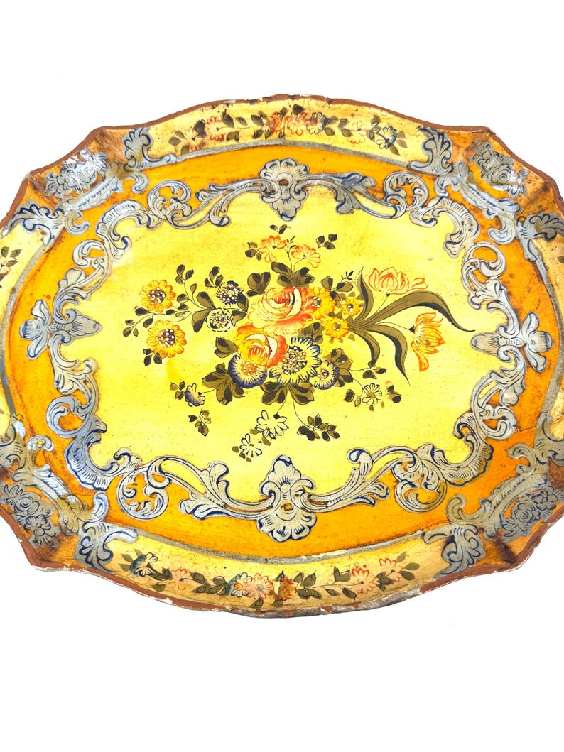 Vintage Italian Florentine Tole Tray Hand Painted Gold Gilt Serving ...