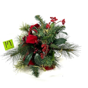 Vintage Christmas Pick, Artificial Christmas Flower Arranging Pick, Pine Branch, Berries, Misletoe, RIbbon My40YearCollection