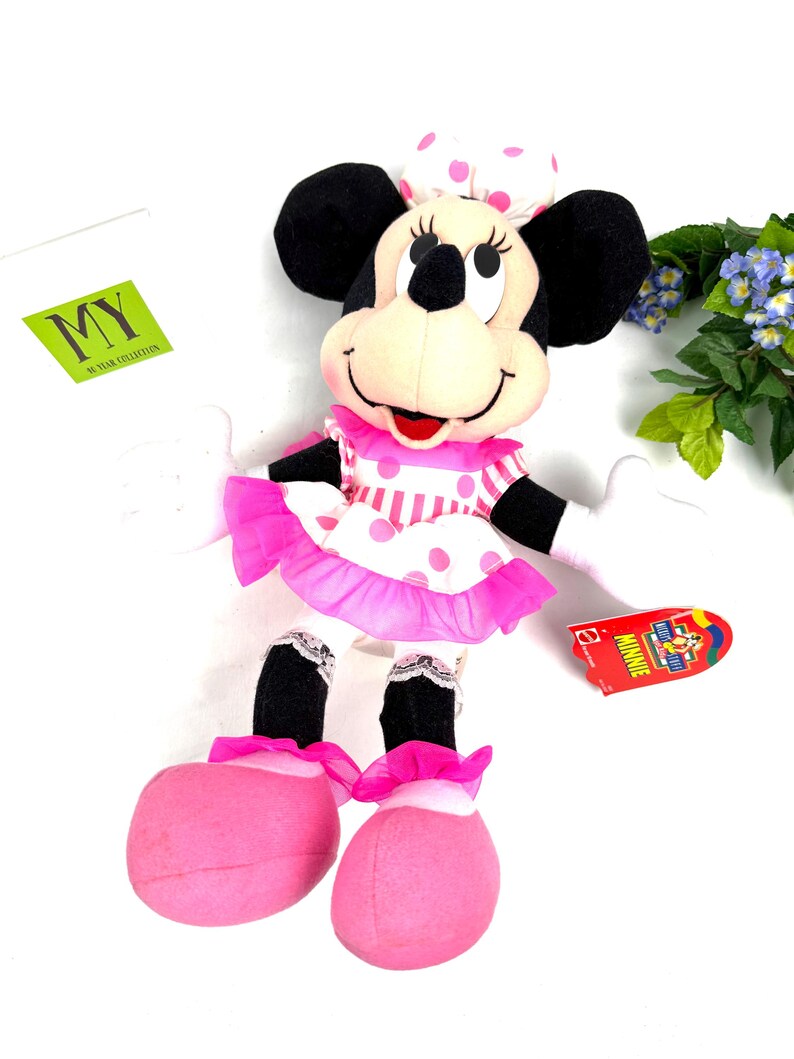 Vintage 1990-tals Mattel Minnie Mouse plysch med etiketter Mickeys prylar för barn bild 15