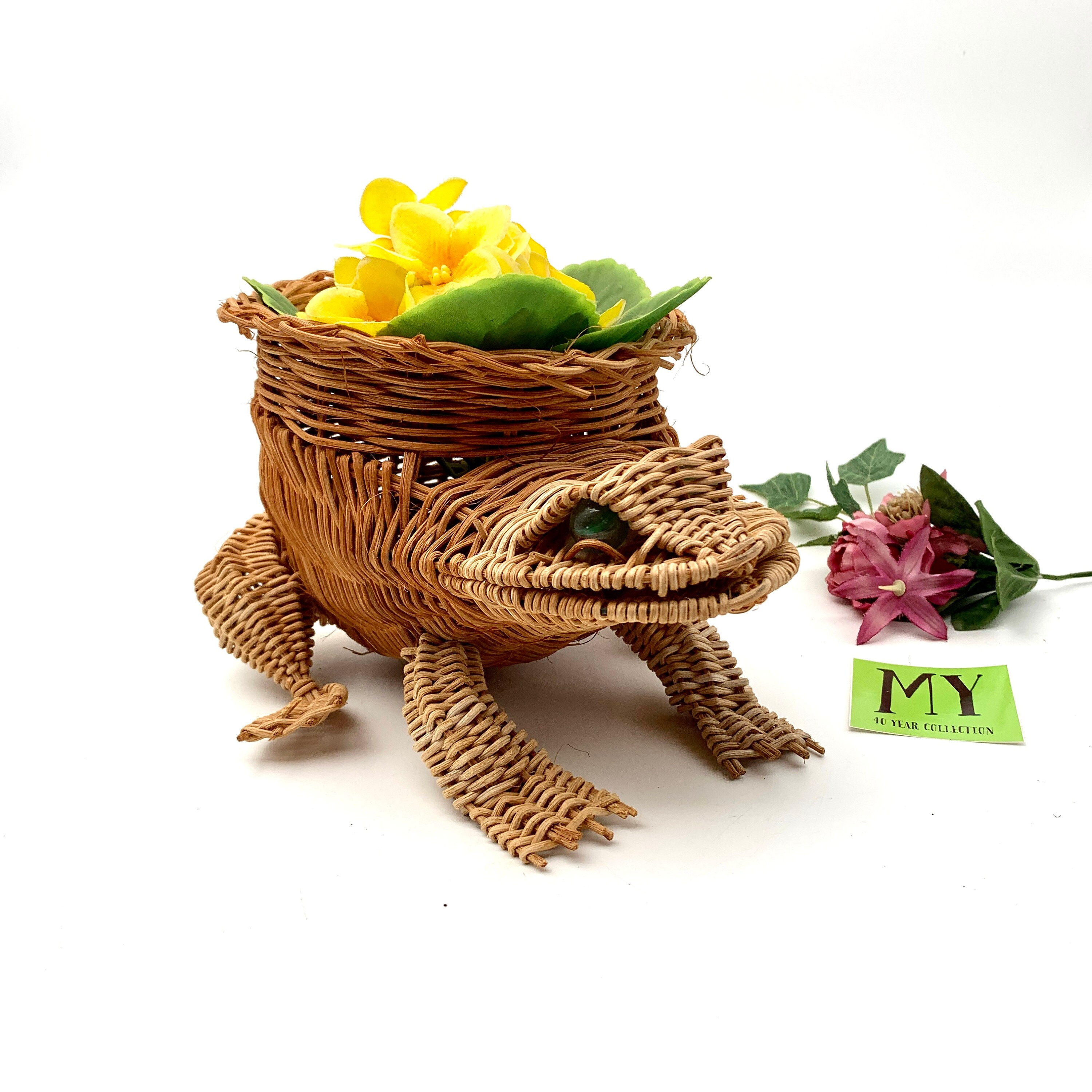 Vintage Wicker Frog Flower Basket Wicker Frog Planter Marble Etsy