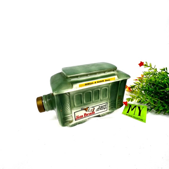 Vintage Ceramic Jim Beam Whiskey Trolley Cable Car Decanter Empty