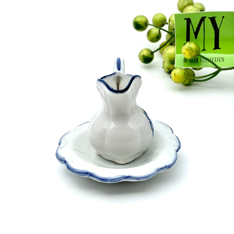Vintage Miniature Bone China Wash Basin and Pitcher White Blue Etsy