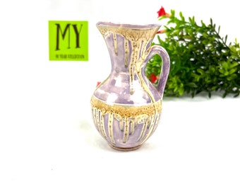 ヴィンテージミニチュア陶器ピッチャー：虹色に輝く紫と金の花瓶
