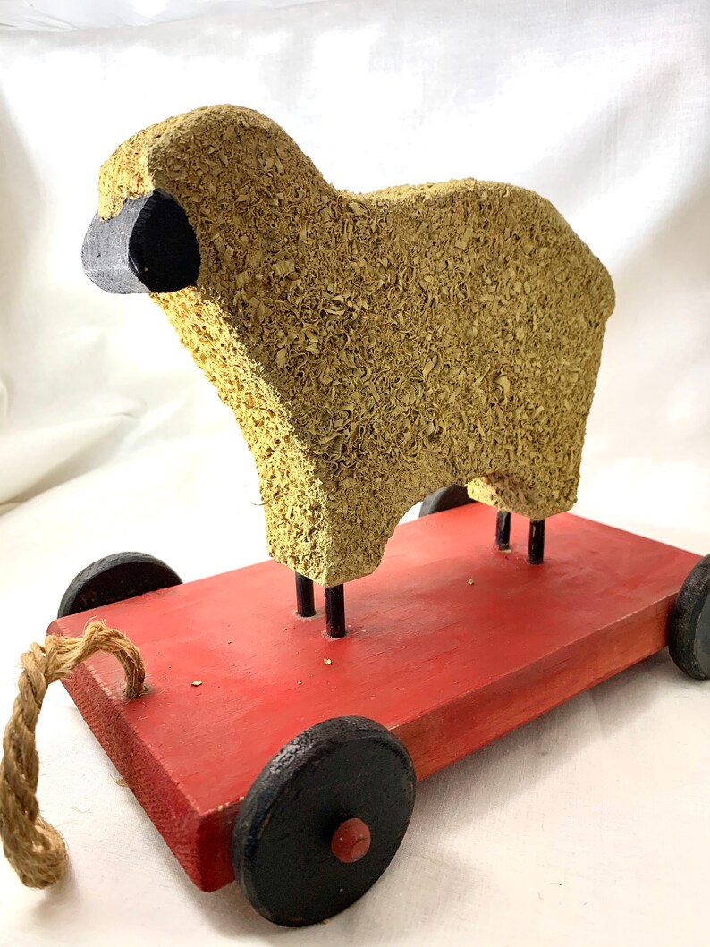 Vintage Wooden Pull Toy Sheep Etsy