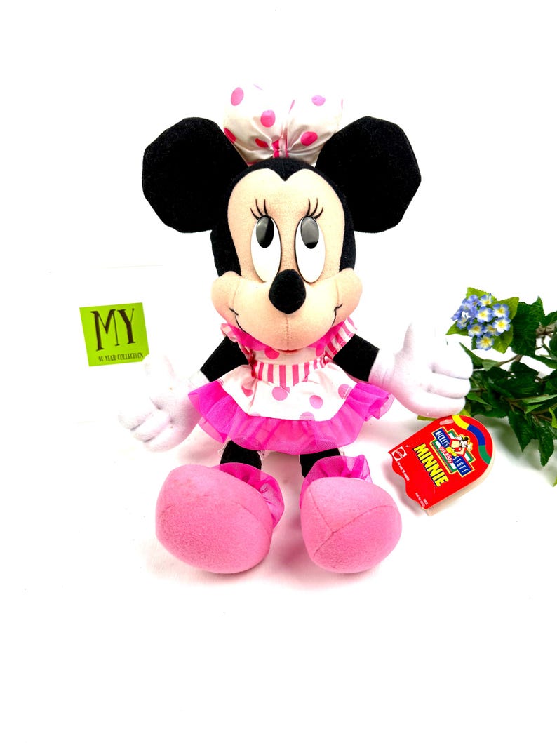 Vintage 1990-tals Mattel Minnie Mouse plysch med etiketter Mickeys prylar för barn bild 2