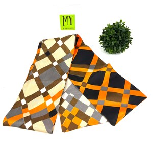 Vintage 70s Geometric Print Scarf: Orange, Yellow, and Brown