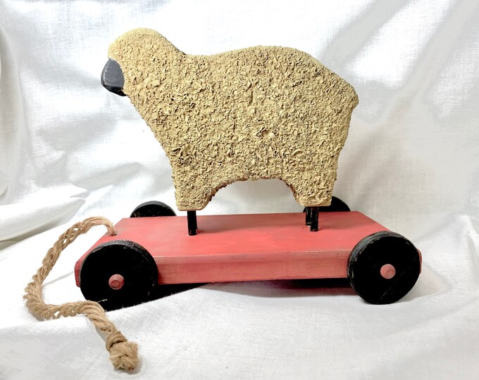 Vintage Wooden Pull Toy Sheep Etsy
