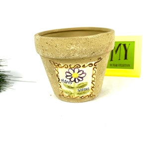 Vintage Terra Cotta Planter: Small Happy Spring Floral Pot