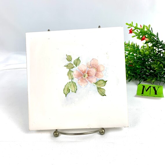 英国 H&R Johnson タイル23枚 希少 花柄 Vintage H & R Johnson Tile: Hand-painted Cherry Blossom Accent