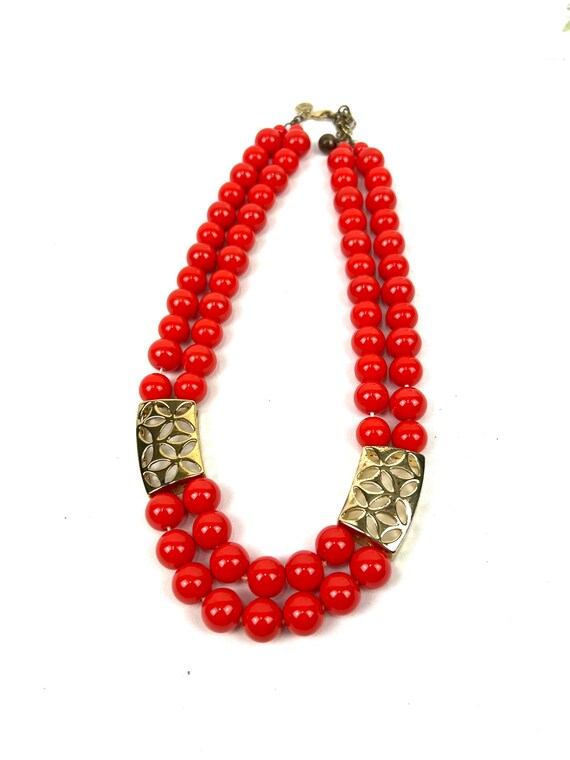 Vintage Liz Claiborne Necklace: Red Beaded Double Strand Statement