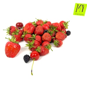 Vintage Realistic Artificial Fruit - Strawberry, Raspeberry, Blackberry, Cherry - Bowl of Fruit - Photo Prop - My40YearCollection