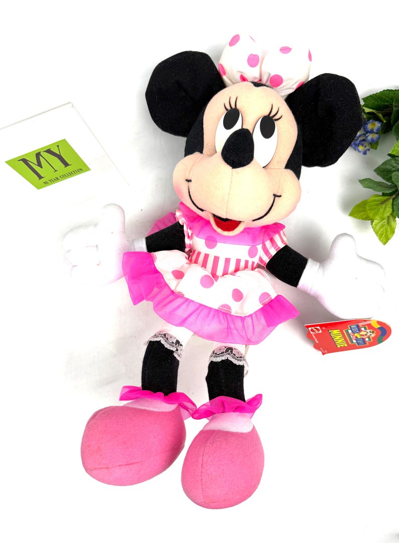 Vintage 1990-tals Mattel Minnie Mouse plysch med etiketter Mickeys prylar för barn bild 16