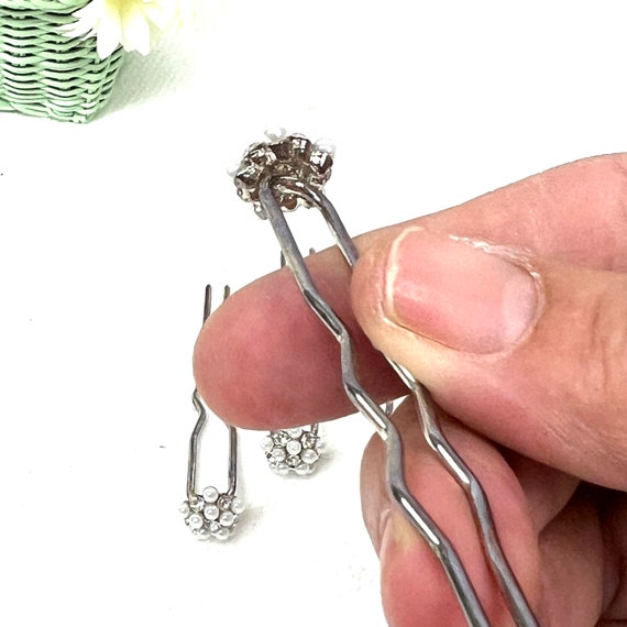 Vintage Hair Pin - Four Fork Prong with Rhineston… - image 7