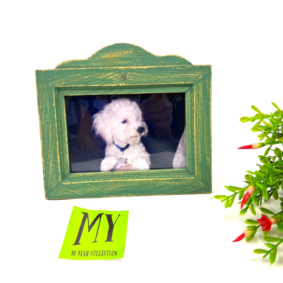 Vintage Rustic Wooden Green Picture Frame, Distressed Green, French