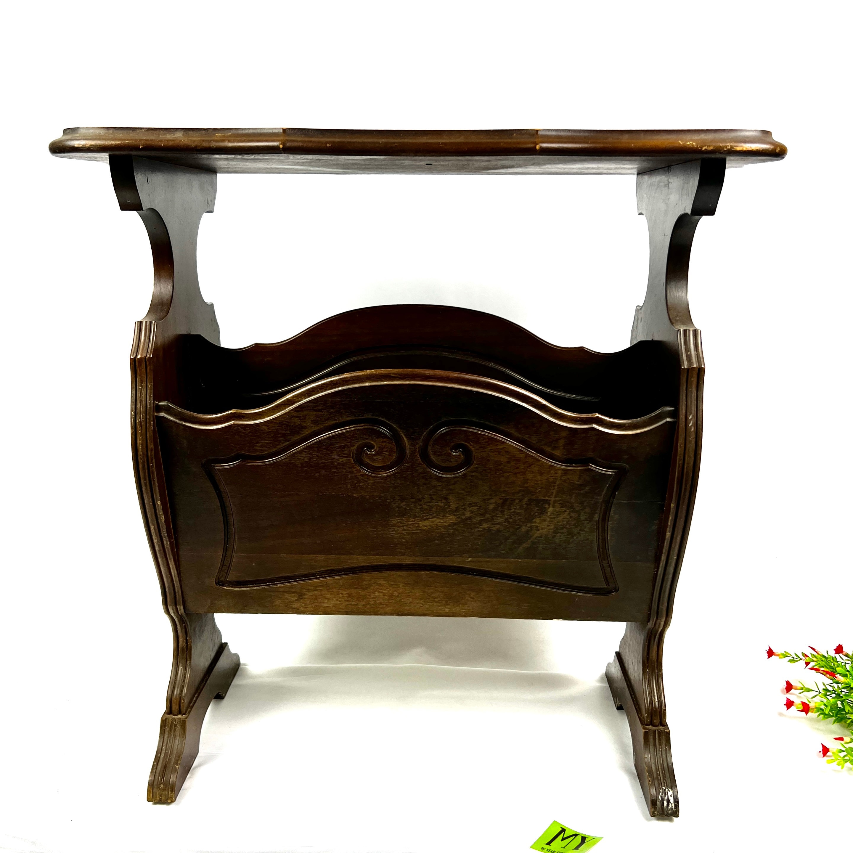 Vintage Walnut Wood Side Table Magazine Holder Carved Wood the Etsy