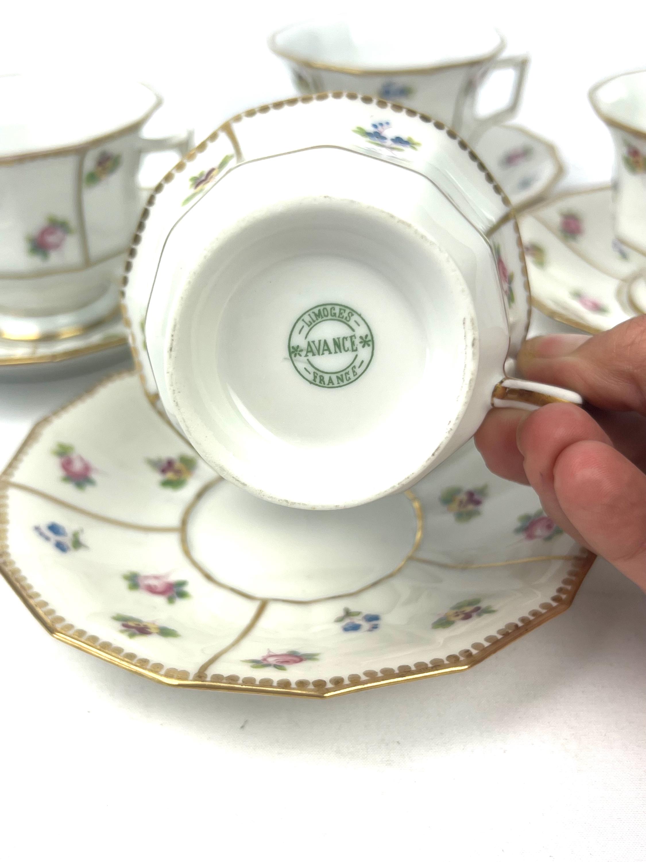 Antique Limoges France Cup and Saucer Set: Gold Trim Floral Porcelain ...