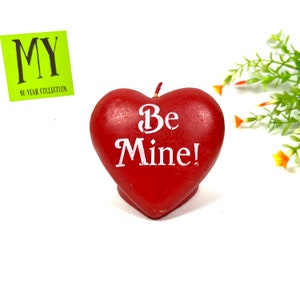 Vintage Red &#39;Be Mine&#39; Heart Shaped Decorative Candle - Novelty Red Heart Candle - Valentines Day Decor - Gift Idea My40YearCollection