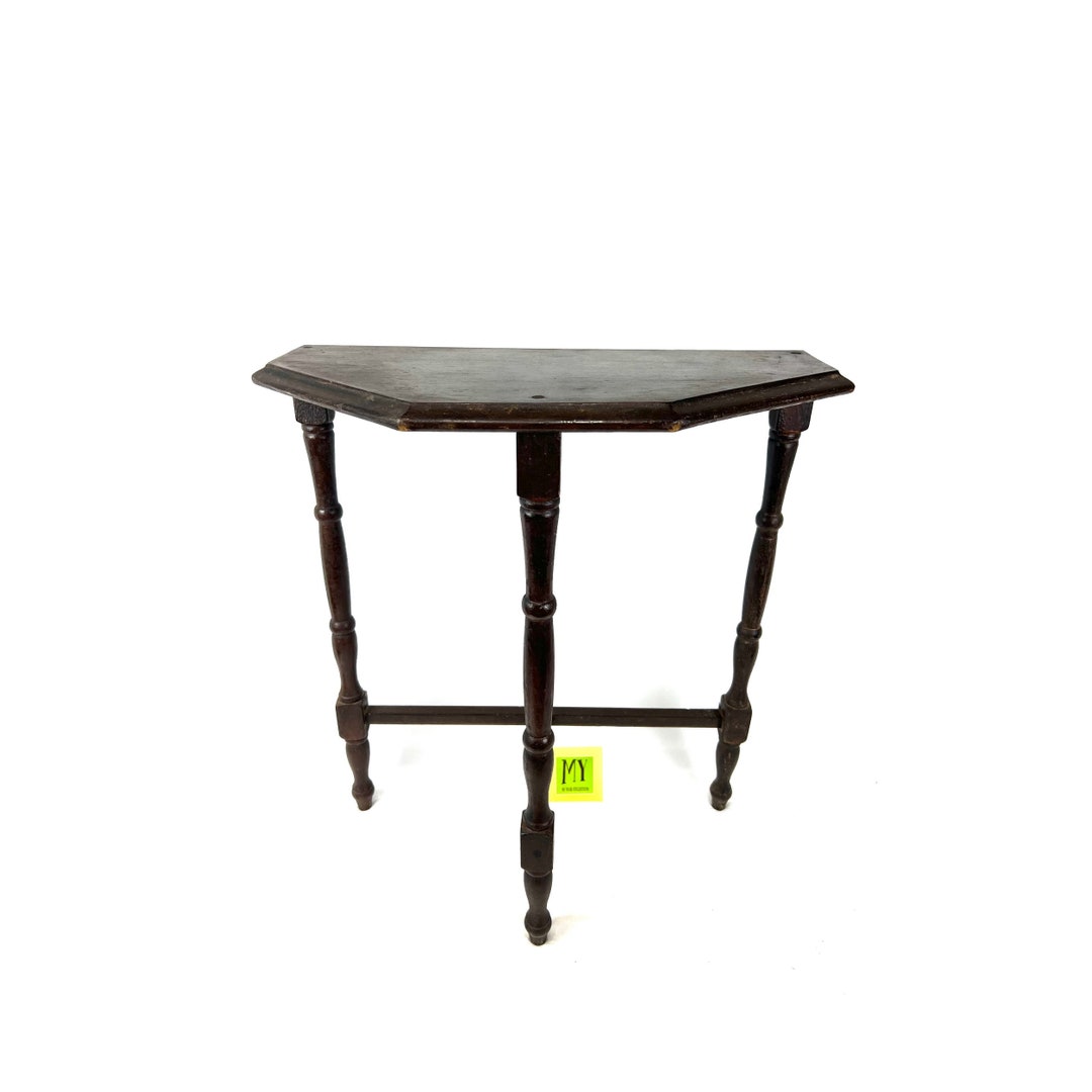 Antique End Table Wooden Side Table Rustic Half Moon Etsy