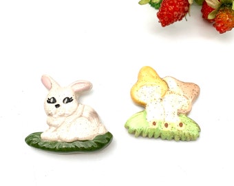 Vintage Ceramic Refrigerator Magnets Bunny and Mushroom Magnet Easter Decor My40YearCollection
