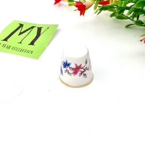 Vintage Hammersley Fine Bone China Thimble: Orchid Floral, Gold Trim