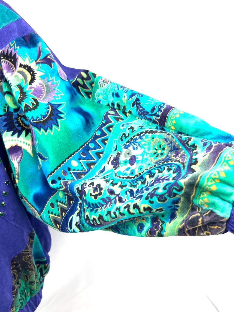 Vintage Leather Pant Suit Set: Julien K Purple Abstract Jacket, Size 8-10 image 6