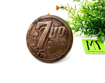 Antique 7UP Brass Sidewalk Marker: Soda Advertising Collectible
