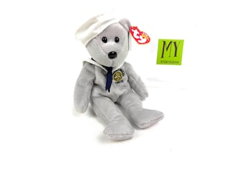 TY Ronnie Navy League Beanie Baby 2003 Sailor Bear con etiqueta, regalo coleccionable