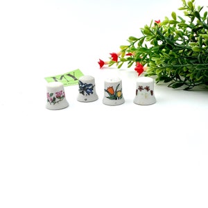 Vintage Set of 4 Porcelain Spring Flower Thimbles Tulips Blue Bird Gift for Seamstress Collectible Thimbles My40YearCollection