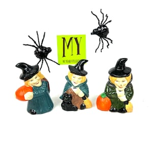 Vintage Figurines - Set of Three Ceramic Witches - Loomco - Witch with Pumpkins Figurines - Halloween Decor - My40yearCollection