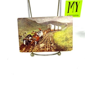 Stara pocztówka - Bull Train autorstwa Johna Innesa - Styl malarski - Delikatne kolory pocztówki - Wysłany znaczek 1 Cent - Ephemera - My40YearCollection