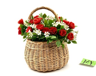 Vintage Plastic Rose & Jasmine Floral Basket: Table Centerpiece Decor