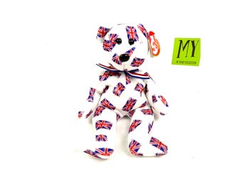 Peluche de oso Ty Beanie Baby Jack con la bandera del Reino Unido (Coleccionable, 2003)