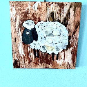 Originele houten muurkunst schapen kunst acrylschilderij boerderij decor