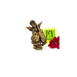 Vintage Italian Angel Figurine: Gold Tone Resin Cello Player