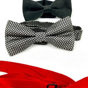 Vintage Bow Ties Red Silk Bow Tie Checkered Black Gray Bow Tie Black Bow Tie Tuxedo Adjustable Bow Tie My40YearCollection image 3