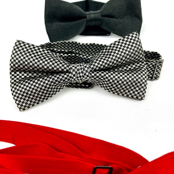 Vintage Bow Ties Red Silk Bow Tie Checkered Black… - image 3