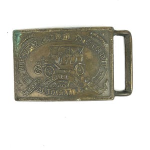 Vintage Henry Ford Detroit Brass Belt Buckle - Model T