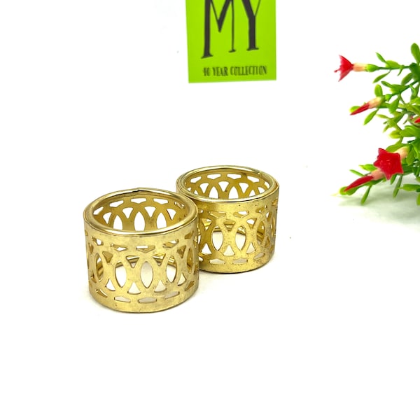 Vintage Napkin Rings - Pair of Gold Metal Napkin Ring Holders - Circular Filigree Motif - His & Hers Napkin Holders My40YearCollection